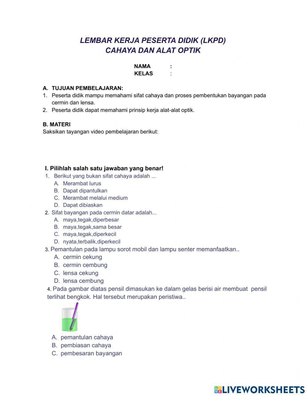 LKPD Cahaya dan Alat Optik