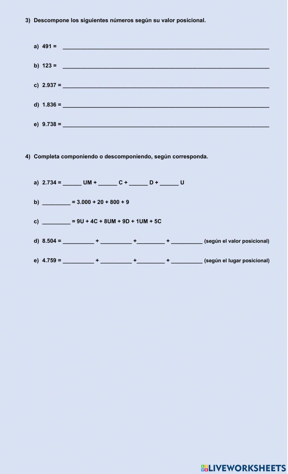 Composición y descomposición de números