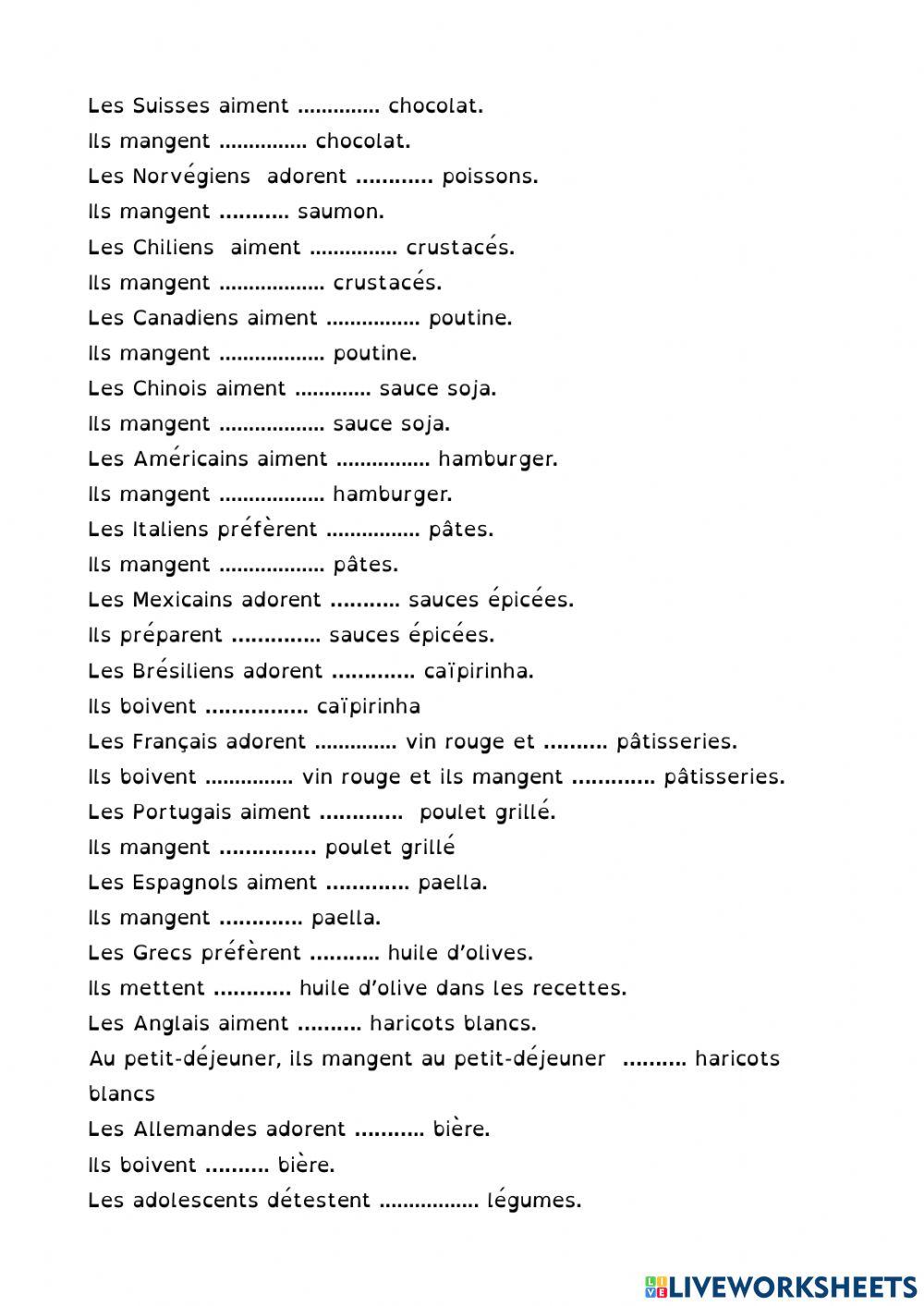 Qu'est-ce qu'ils aiment? Qu'est-ce qu'ils mangent?