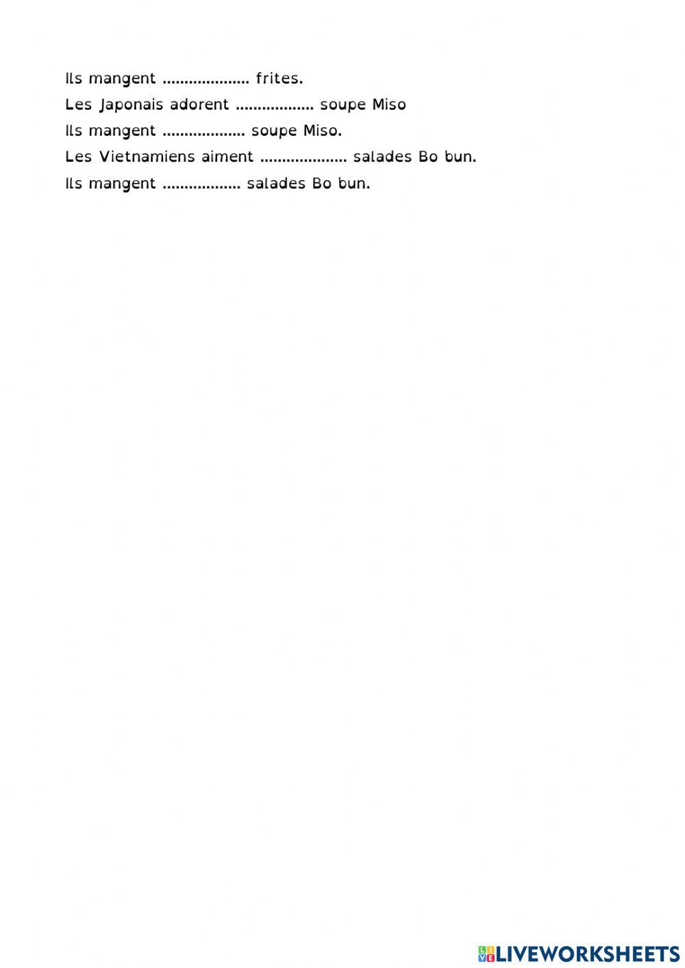 Qu'est-ce qu'ils aiment? Qu'est-ce qu'ils mangent?