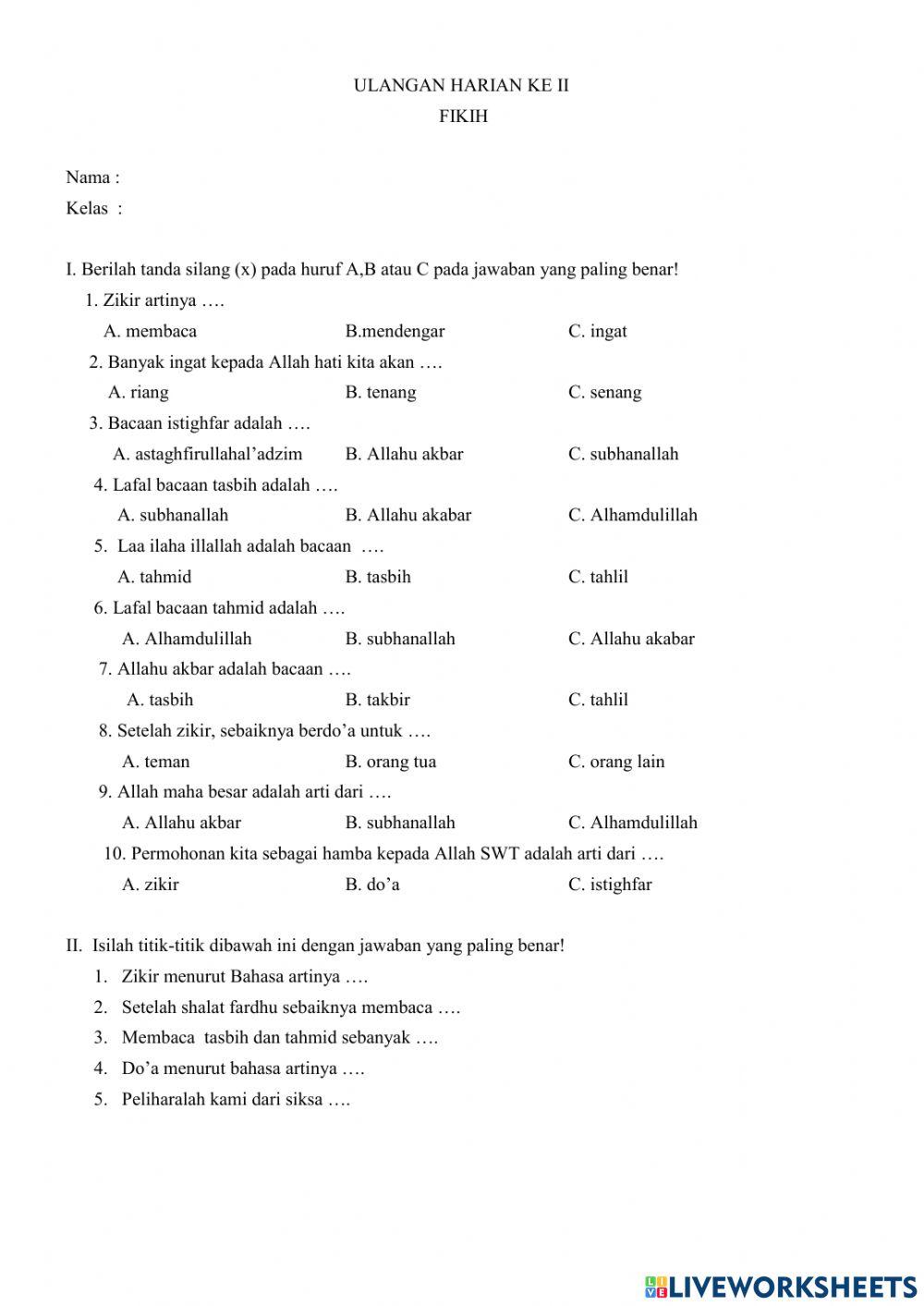 Penilaian harian II Fiqih