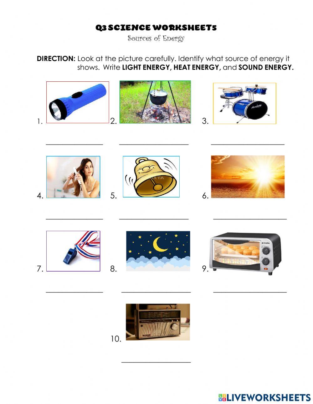 Q3 Science 4 Worksheet 5 Sources of Energy