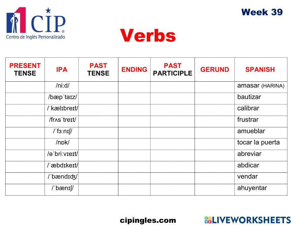 Verbs and Garage Week 39