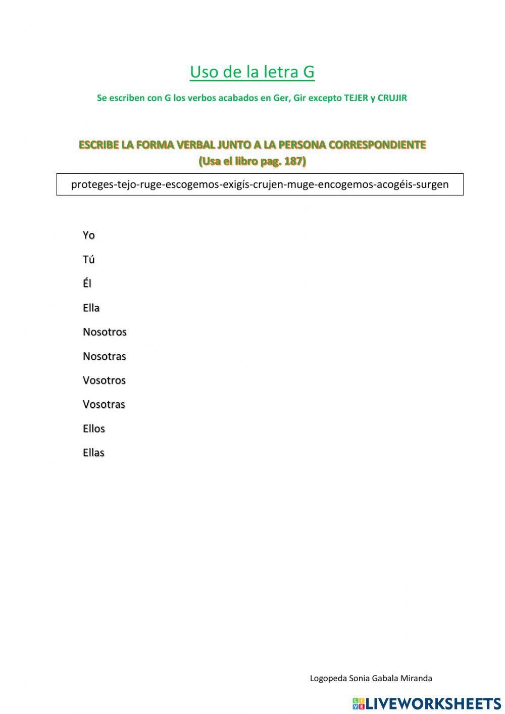 Verbos acabados en -ger, -gir