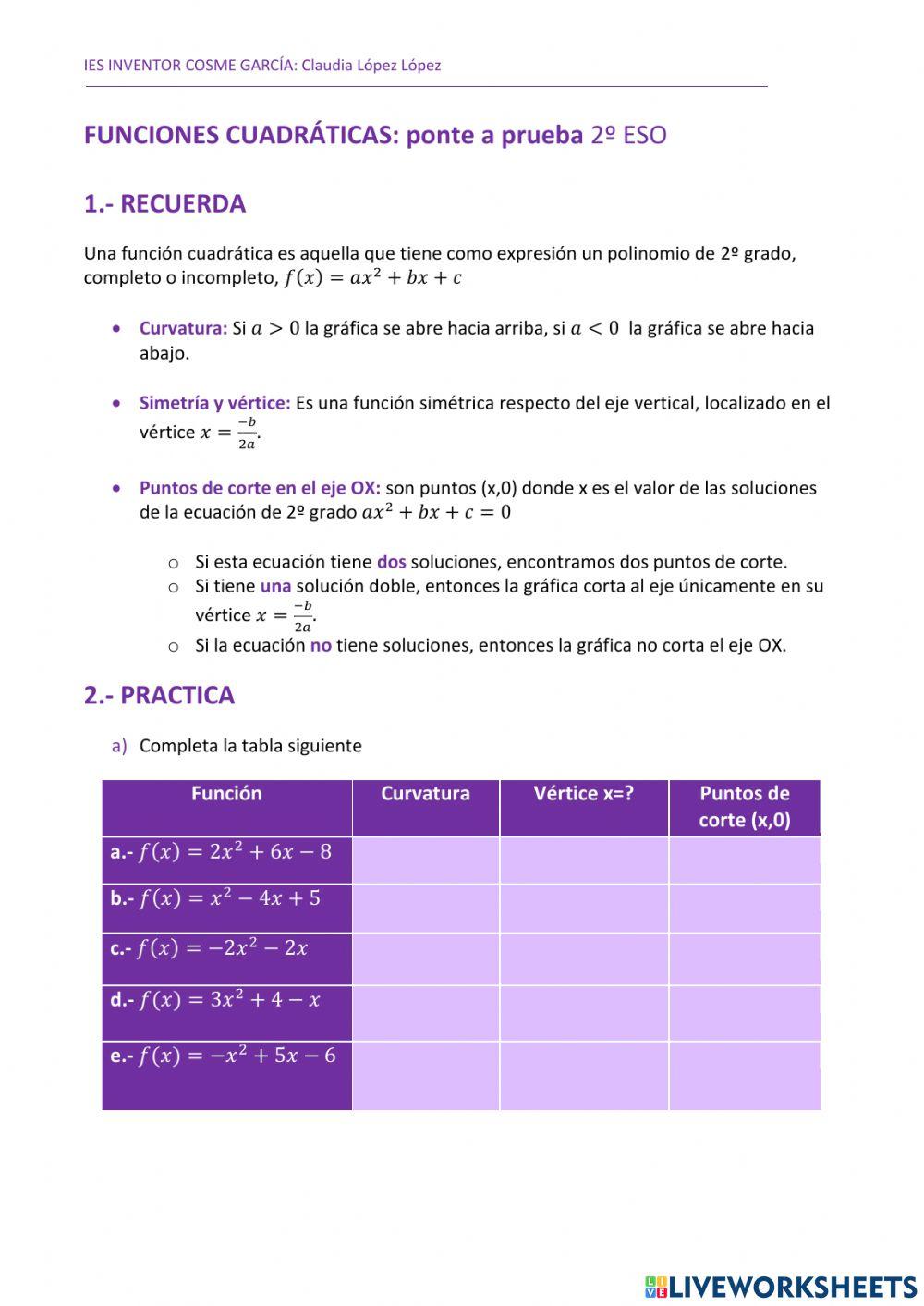Funciones cuadrátivas