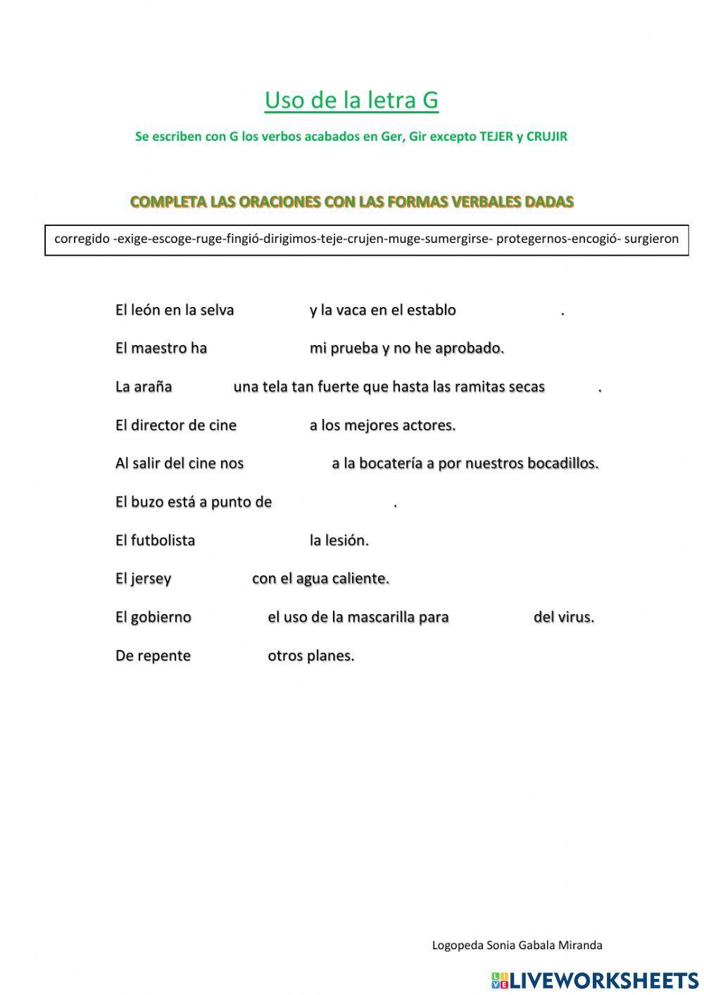 Verbos acabados en -ger, -gir