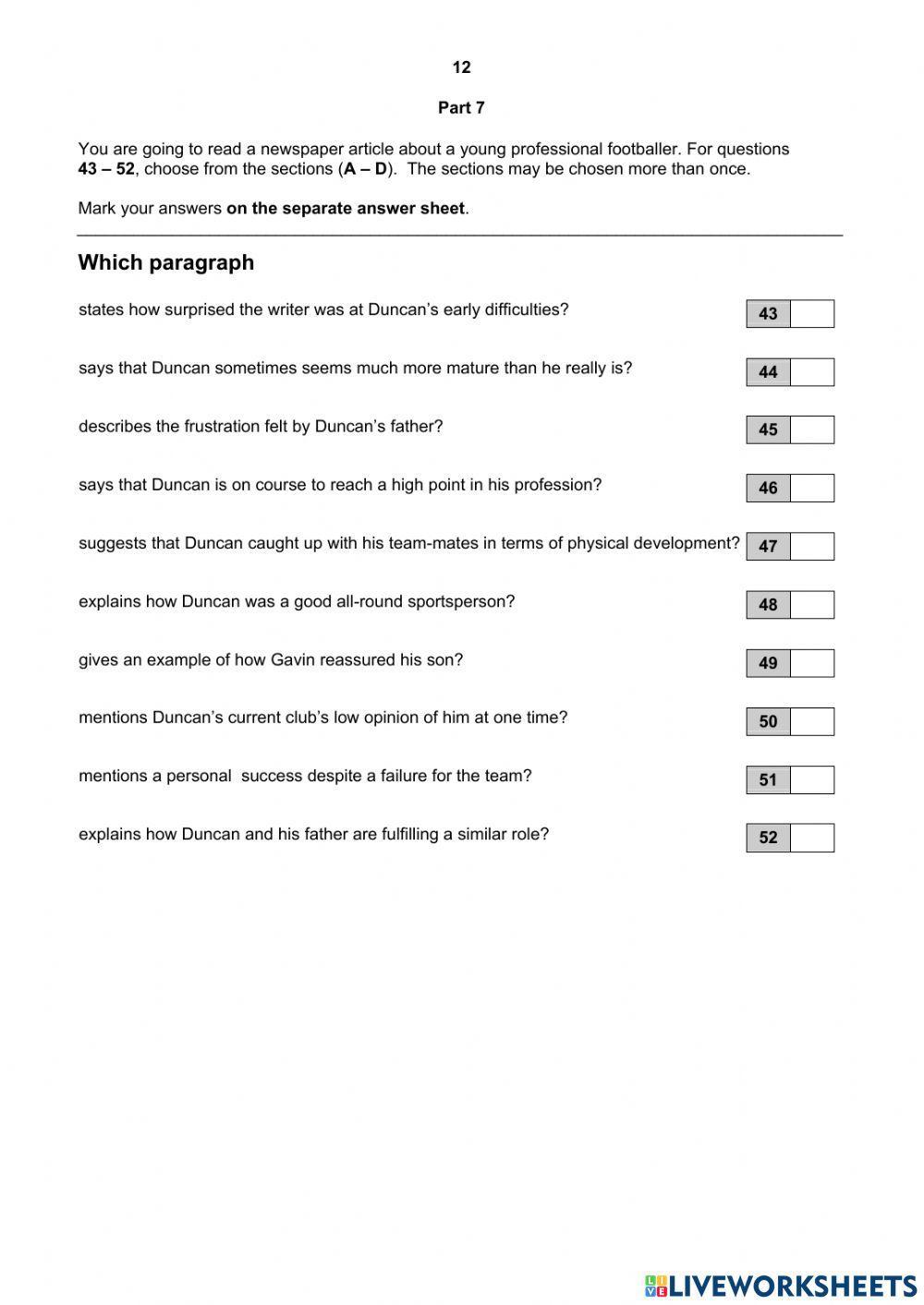 FCE Sample Paper - Reading and Use Of English