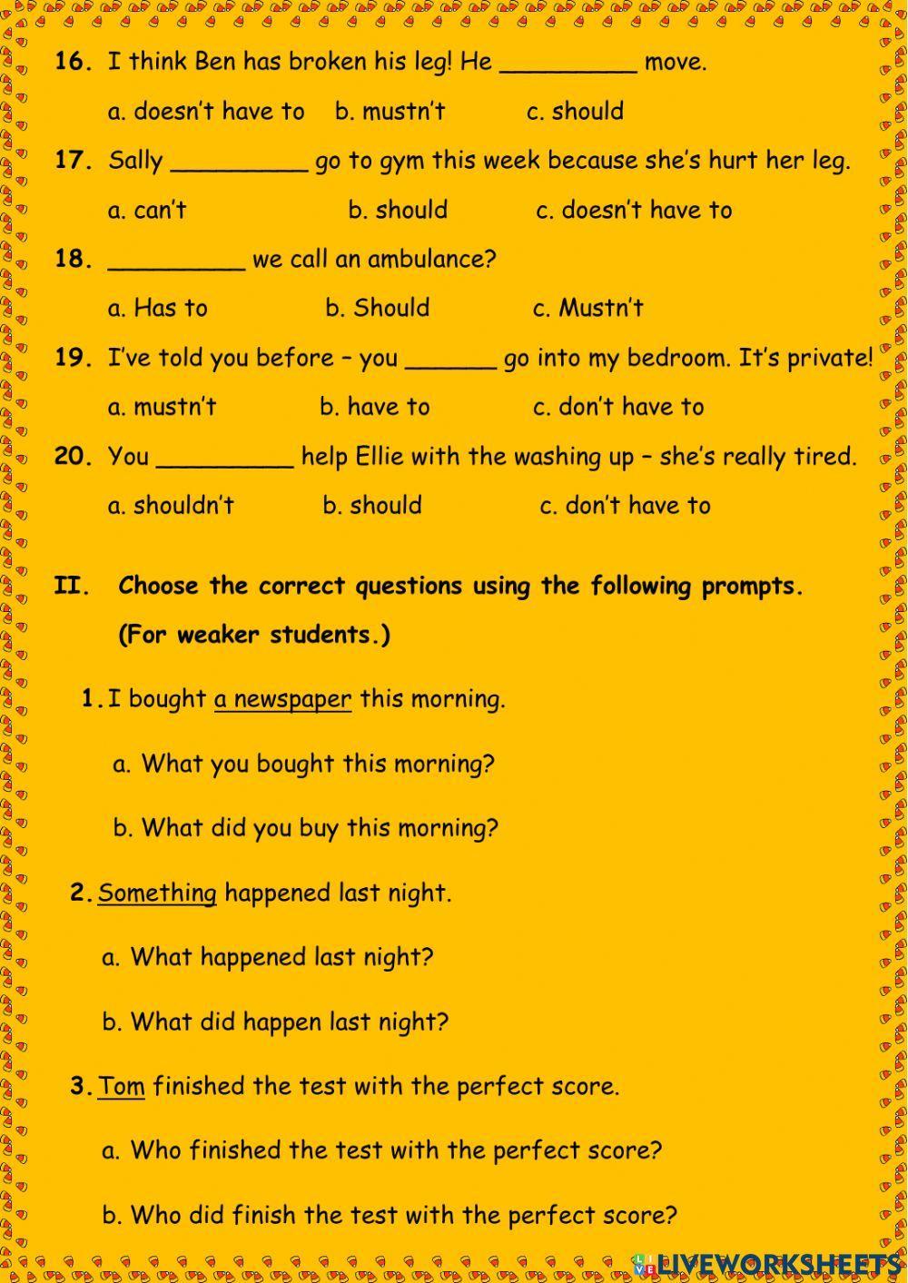 Subject-Object questions, Modal verbs