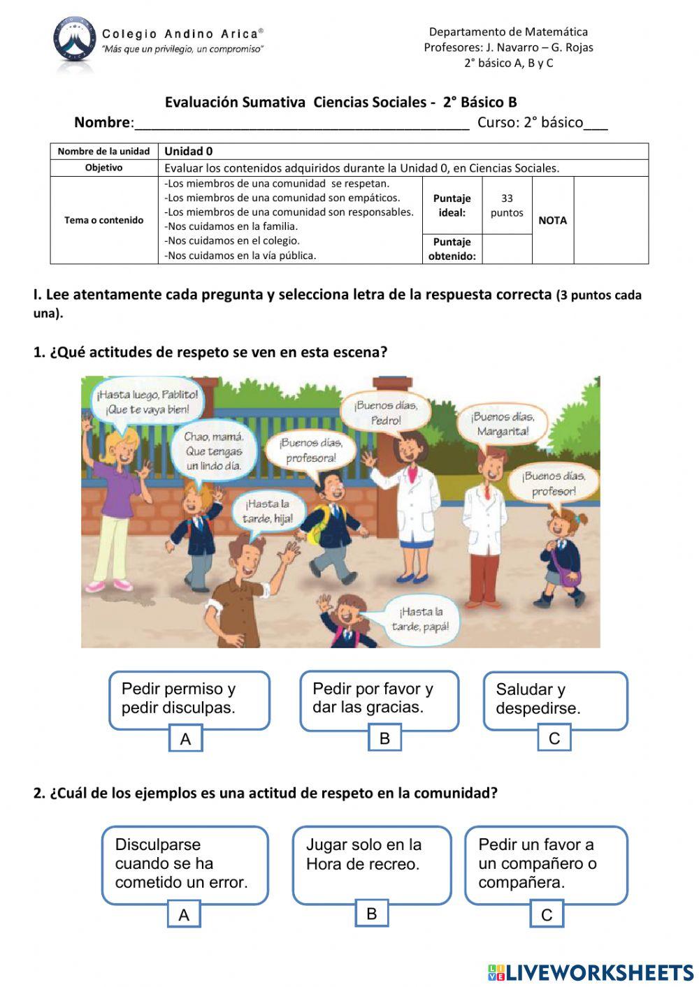 Evaluación Ciencias Sociales Unidad 0