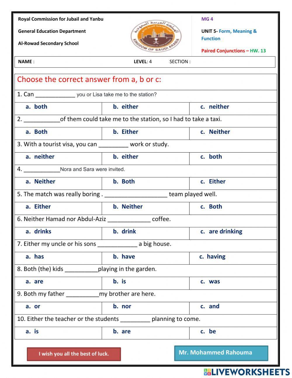 Mg 4 - Unit 5 -Correlative Conjunctions