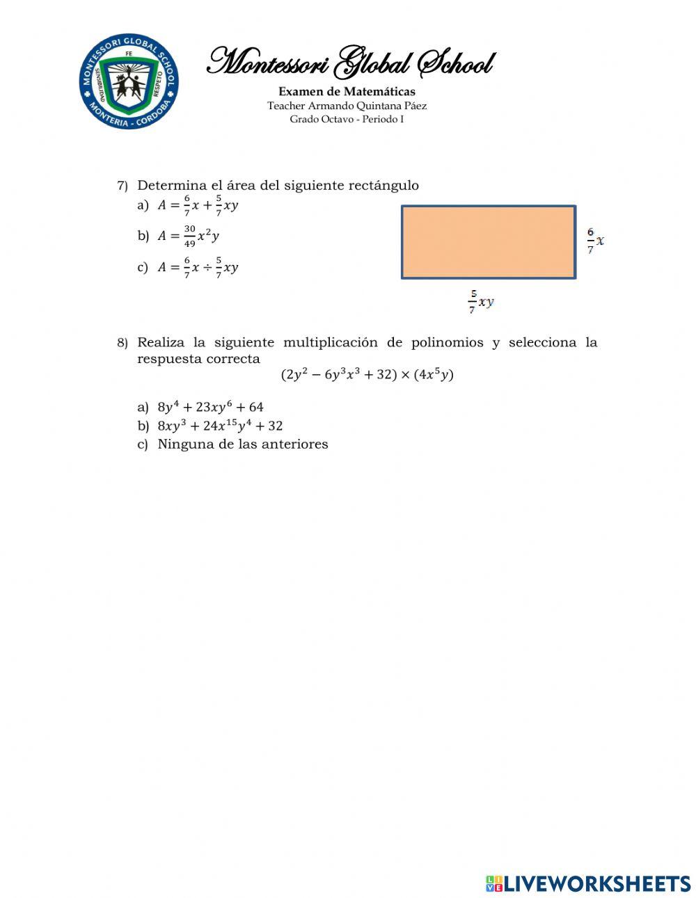 Algebra 8 - Examen 1