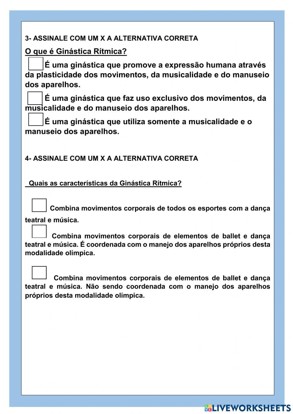 Exercicio sobre ginastica ritiminca