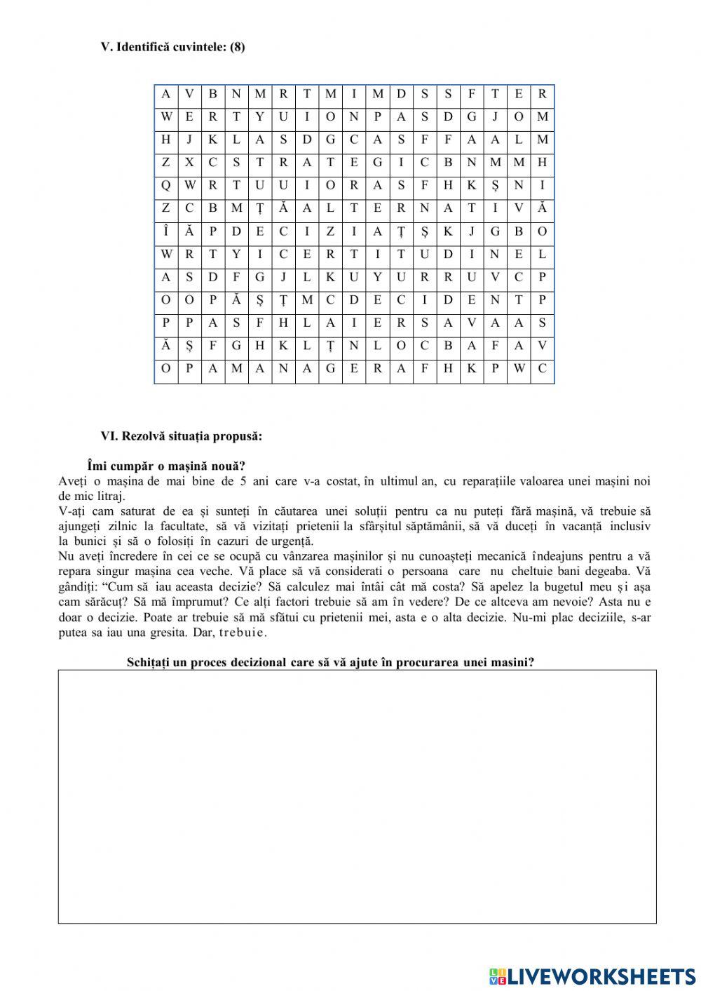 Evaluare formativă: Rolul deciziei în management