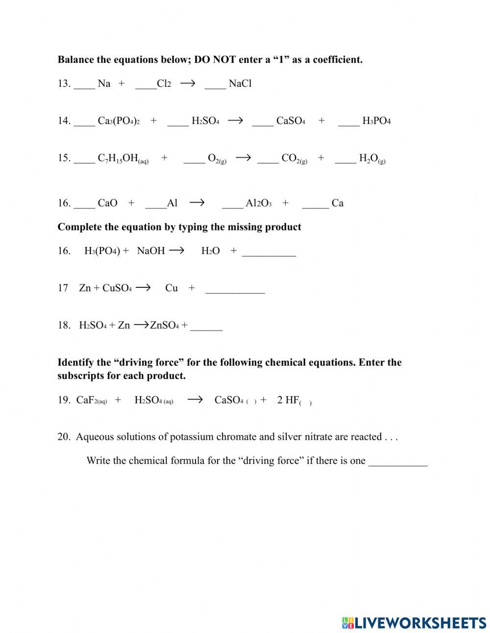 Predicting Products and Balancing Equations Worksheet Answers