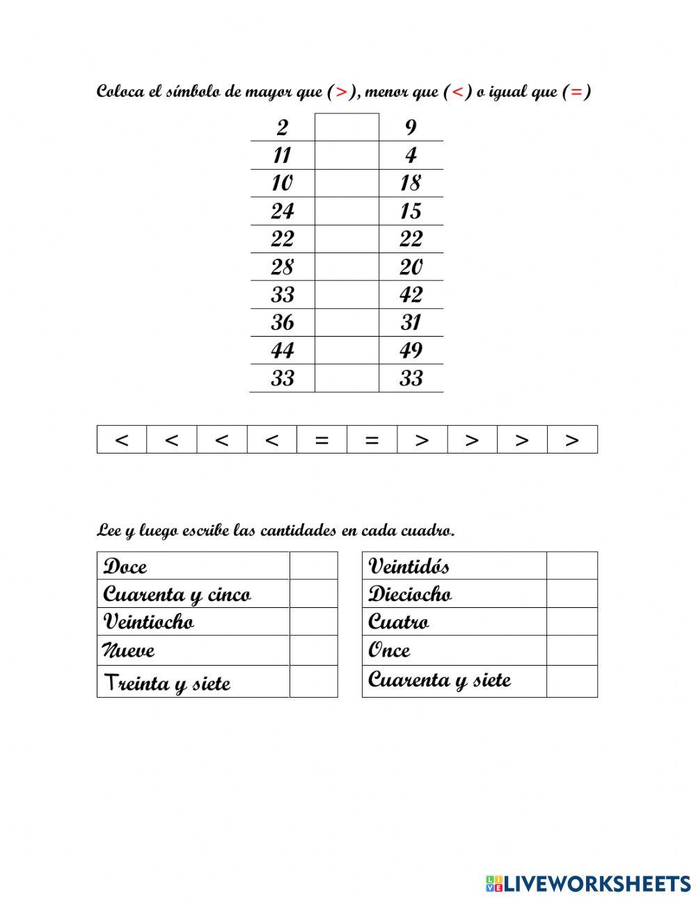 Mayor, menor o igual que