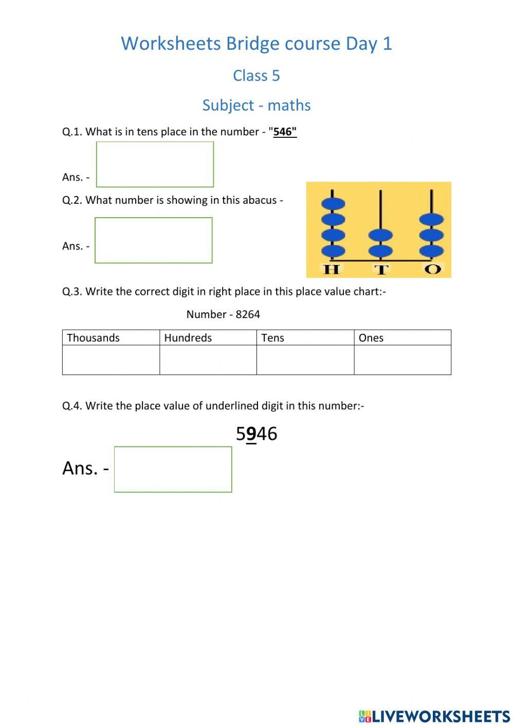 bridge course worksheet for class 4 pdf