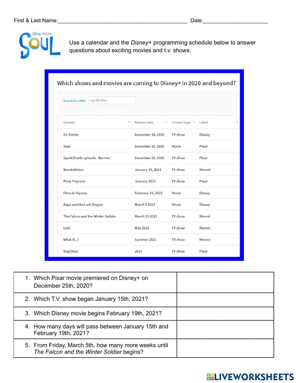 Calendar Skills with Disney+