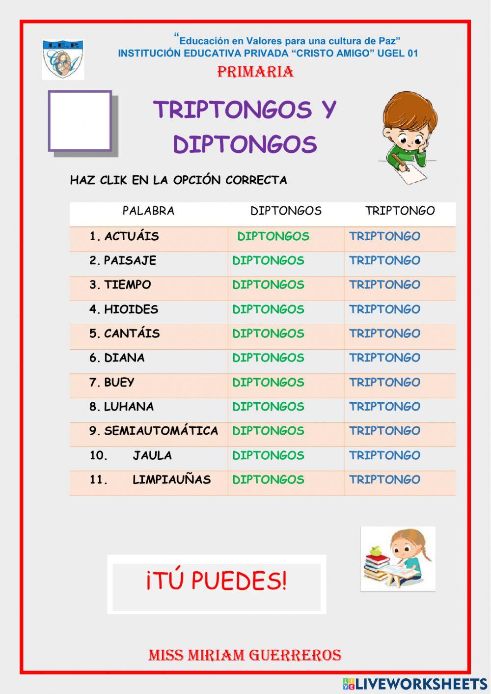 Los diptongos y triptongos