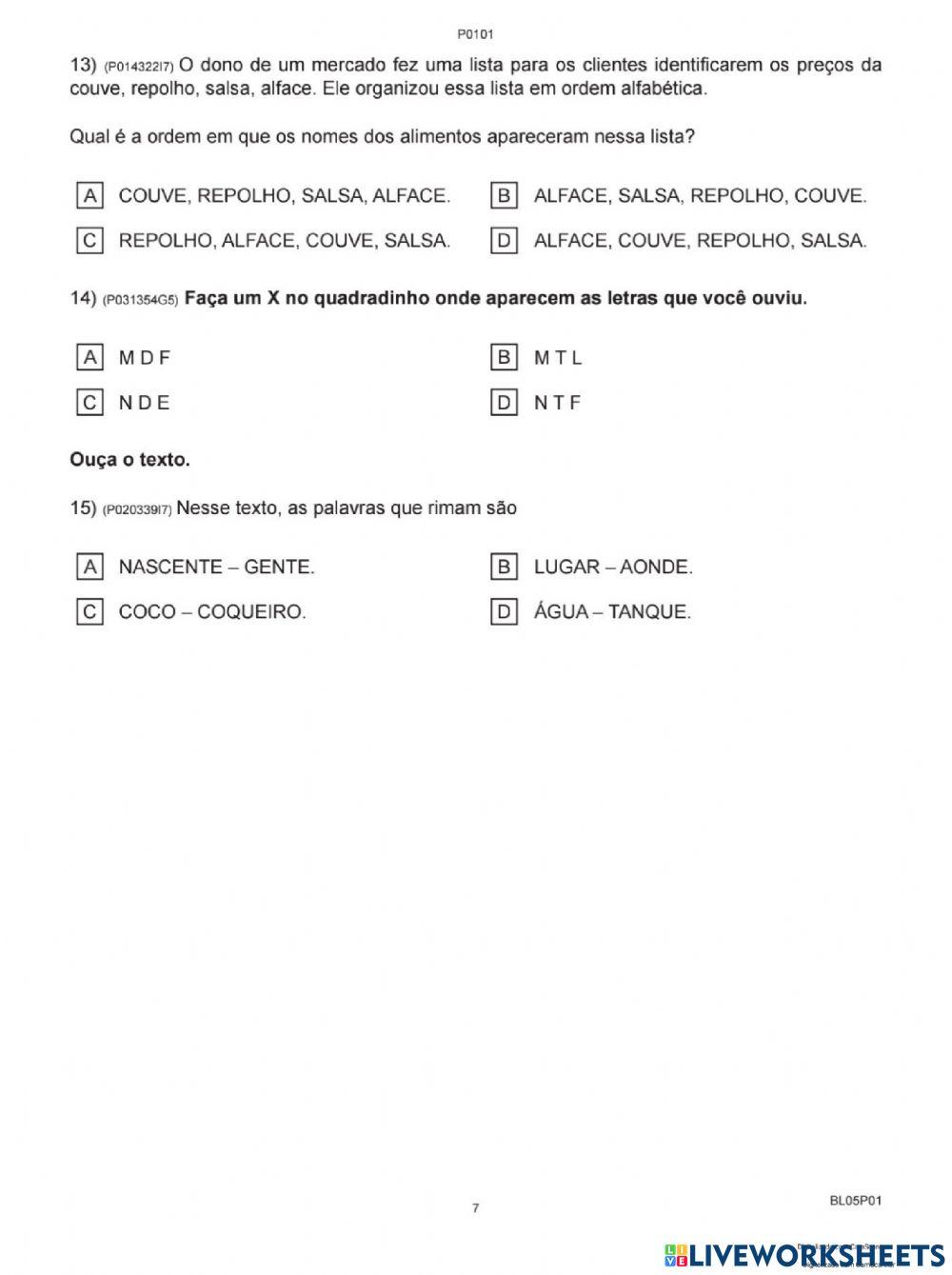 Avaliação diagnóstica português segunda parte