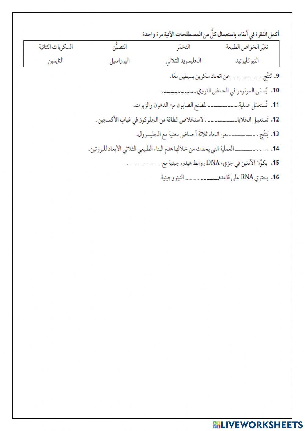 مراجعة الفصل 6 المركبات العضوية الحيوية