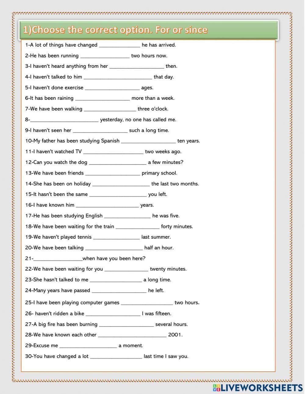 For since exercises. Present perfect since for упражнения. Since for упражнения. Grammar Worksheet for and since ответы. Present perfect since for упражнения 5 класс.