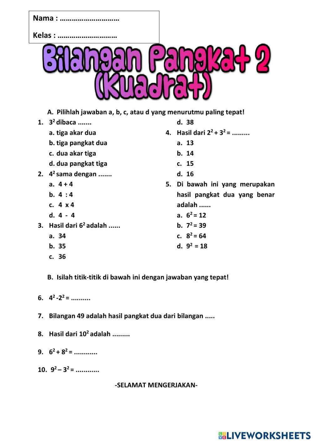 Mathclub Kelas 3 Bilangan Kuadrat