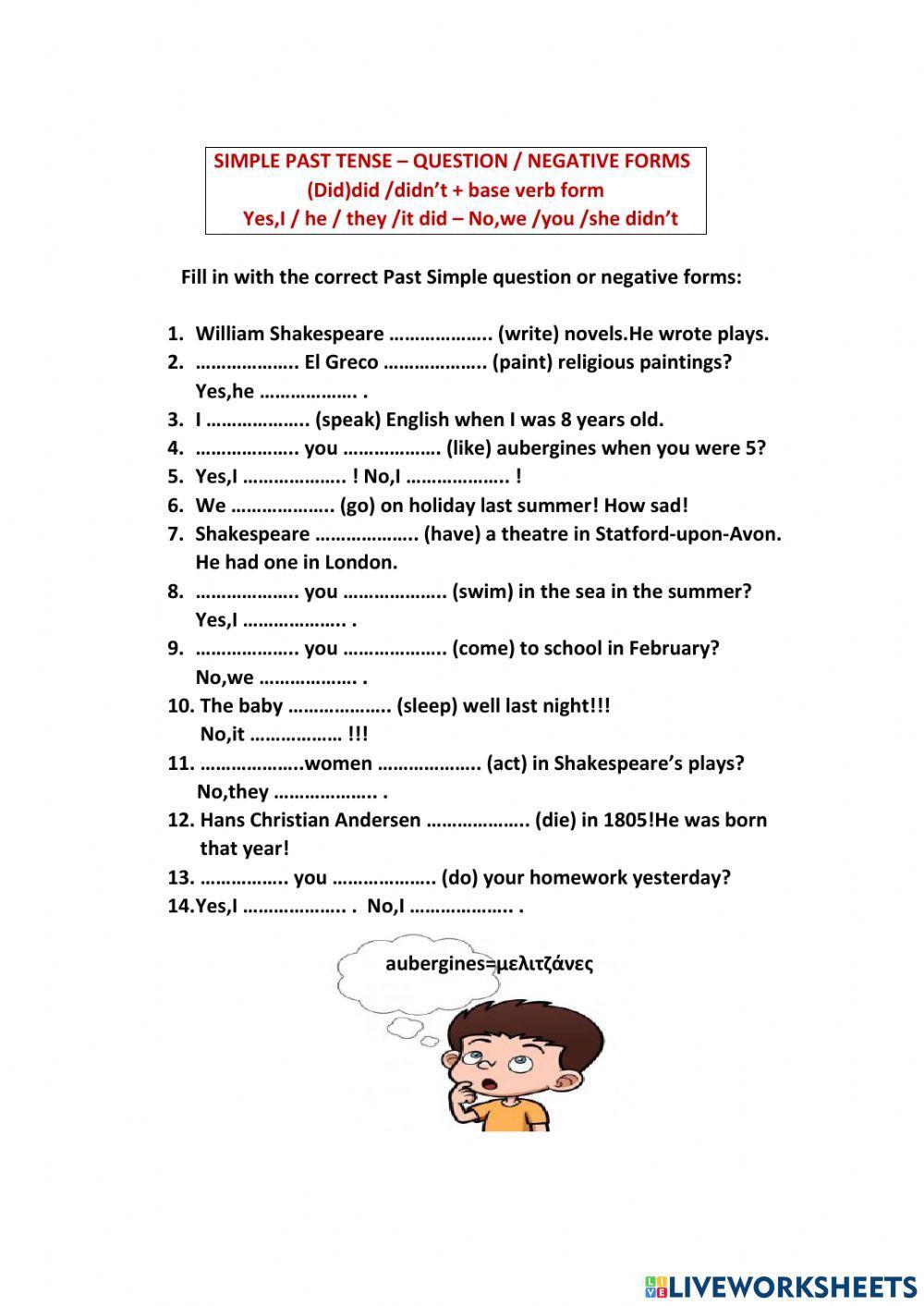 Past Simple tense-Questions and Negations