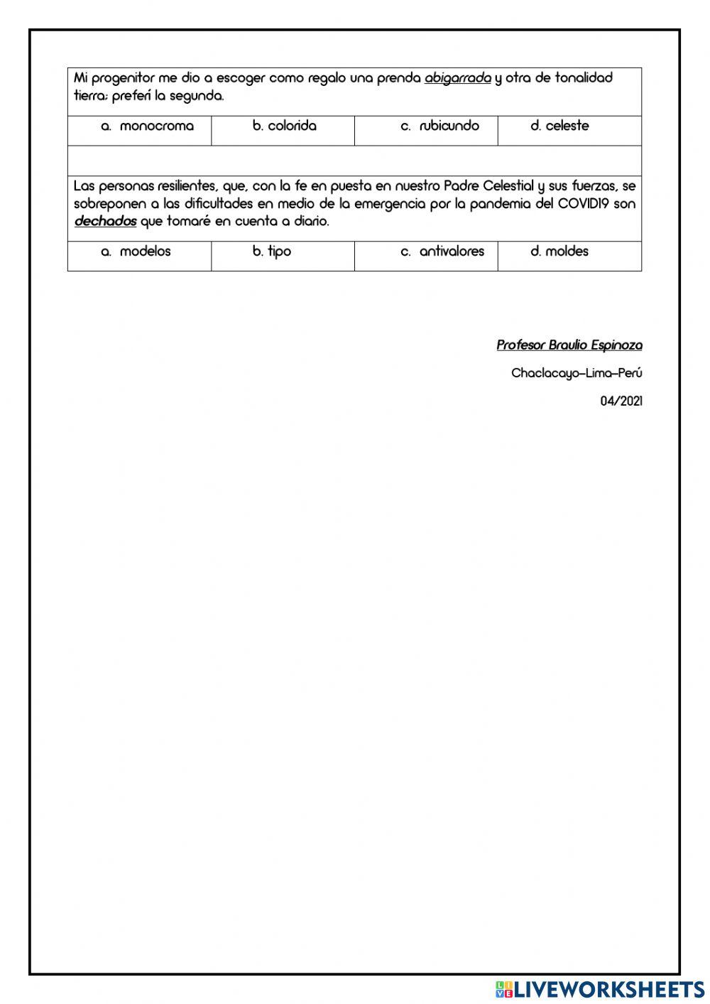 Práctica de sinonimia