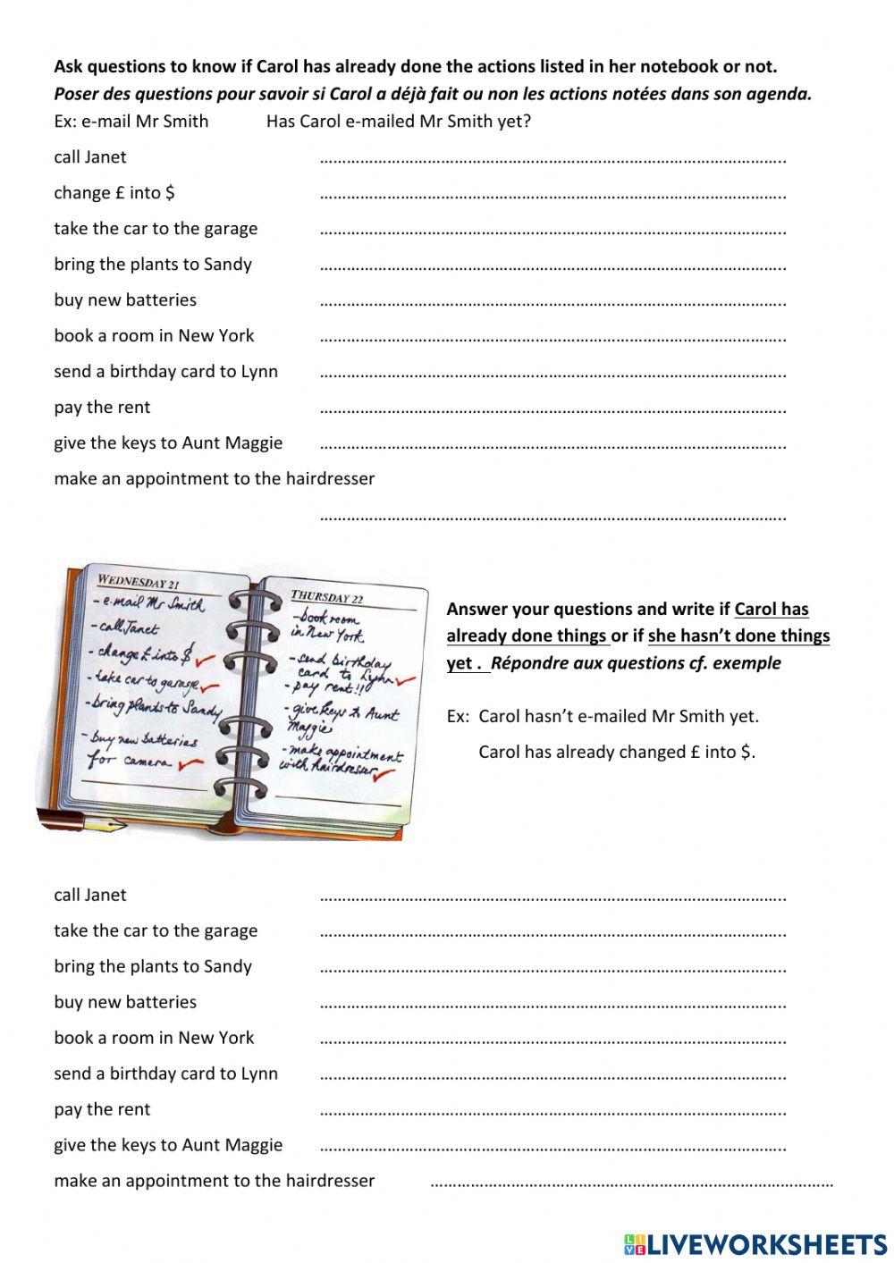 Present perfect: What hasn't she done yet?