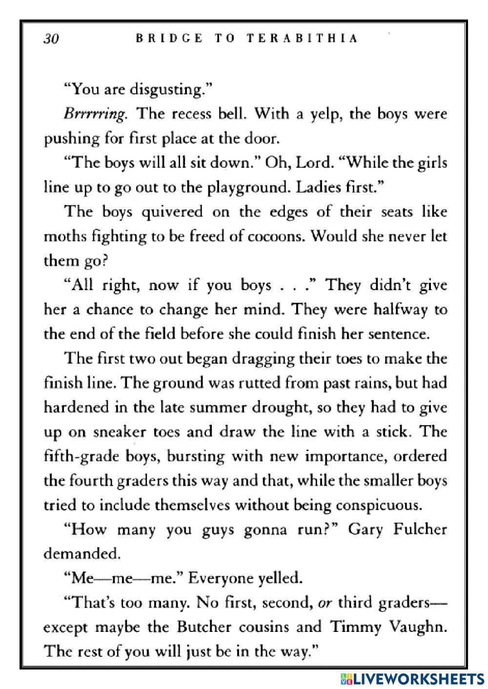 Reading - Bridge to Terabithia (Chapter 3.2)