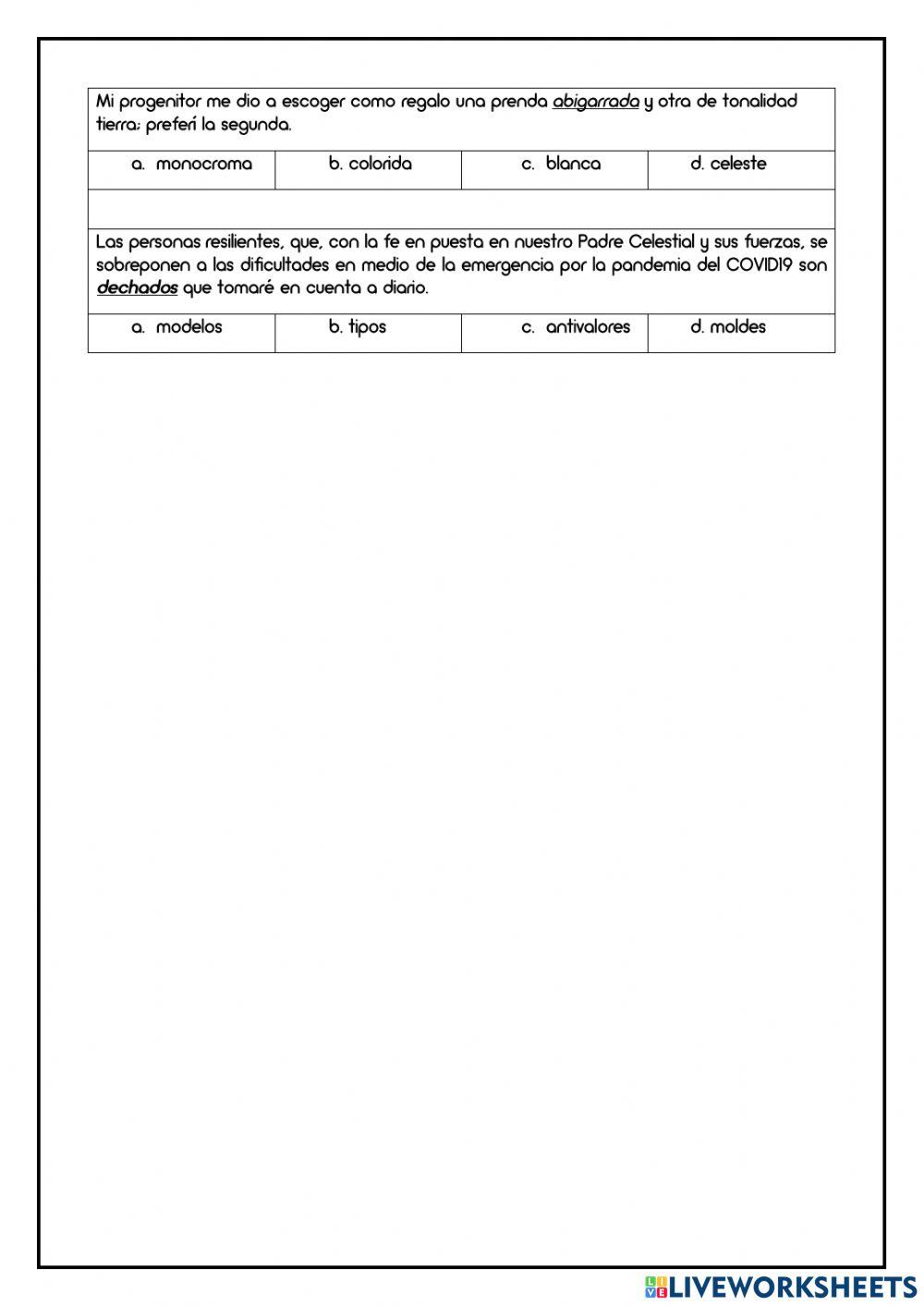 Práctica de antónimos