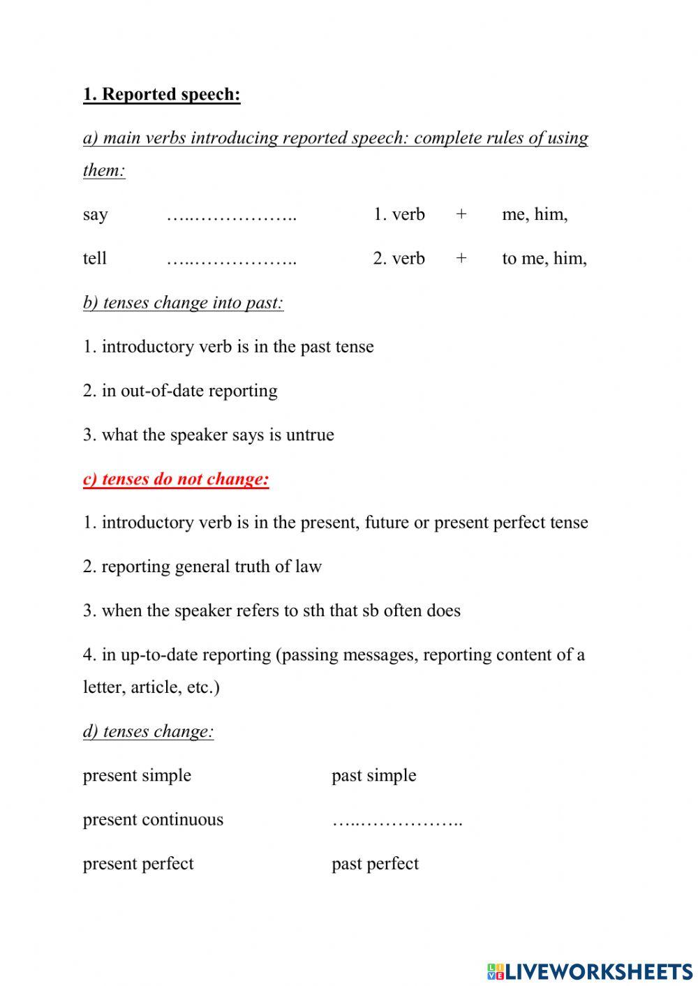 Reported speech sentences