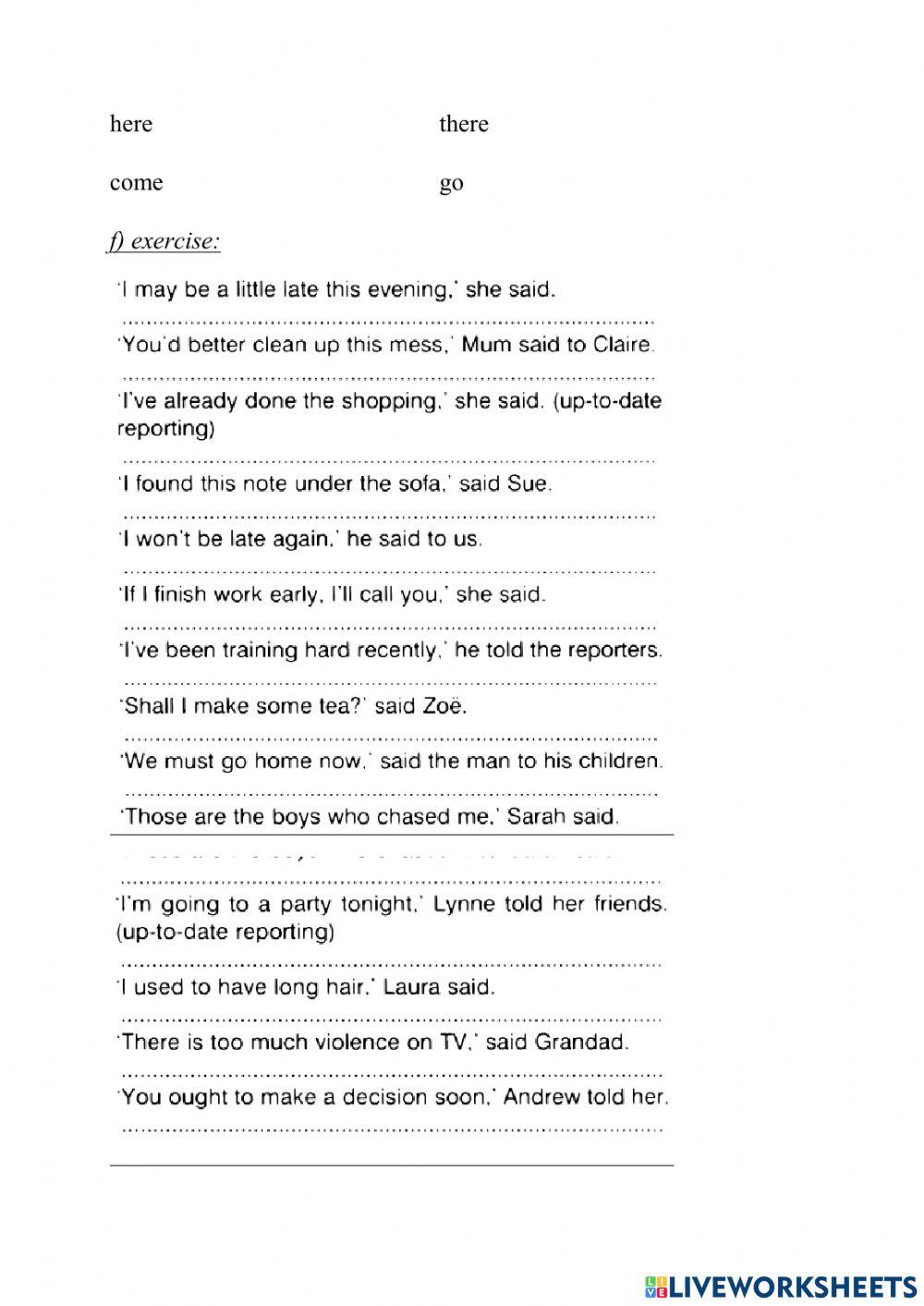 Reported speech sentences