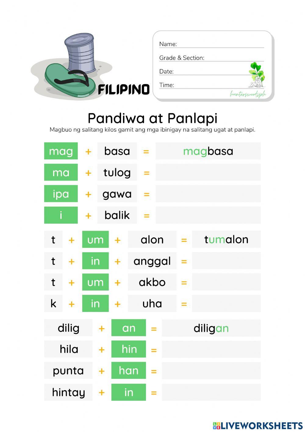 Pandiwa - Pagbuo ng Salitang Kilos Gamit ang mga Panlapi (HuntersWoodsPH Filipino)