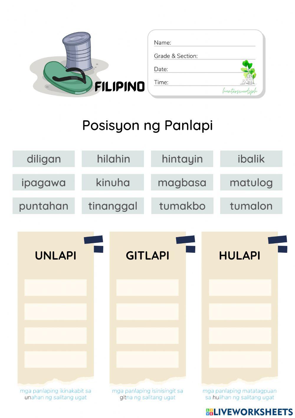 Pandiwa - Posisyon ng Panlapi - Unlapi, Gitlapi, Hulapi (HuntersWoodsPH Filipino)