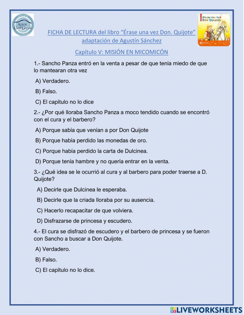 Ficha del libro érase una vez don quijote