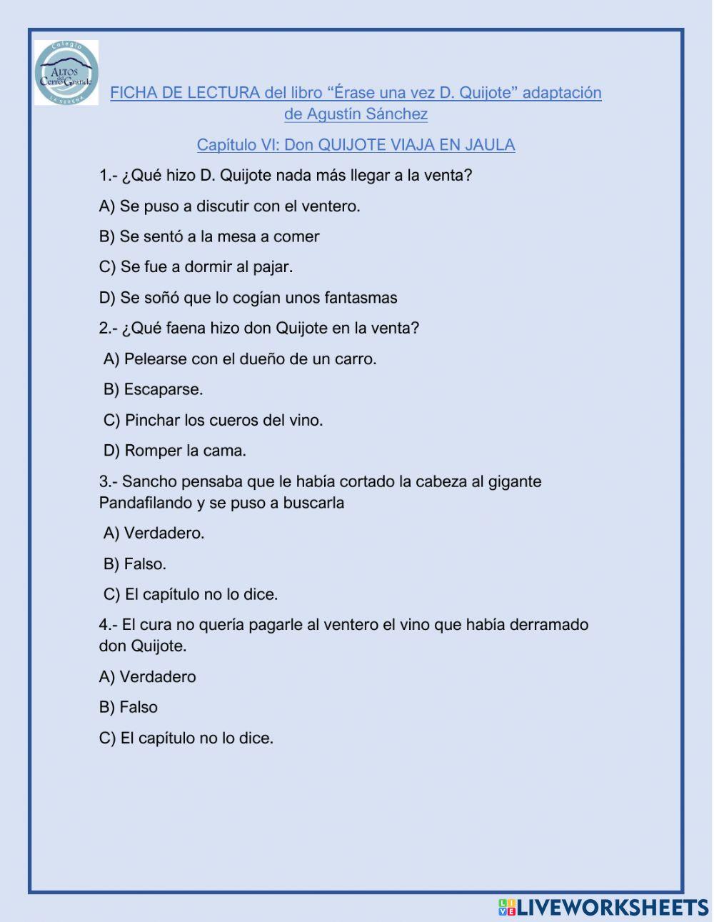 Ficha del libro érase una vez don quijote