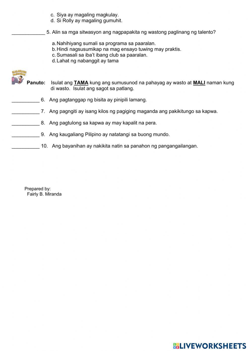 Worksheet 1: ESP 5 Quarter 3 Week 1-2 | teacherfaye