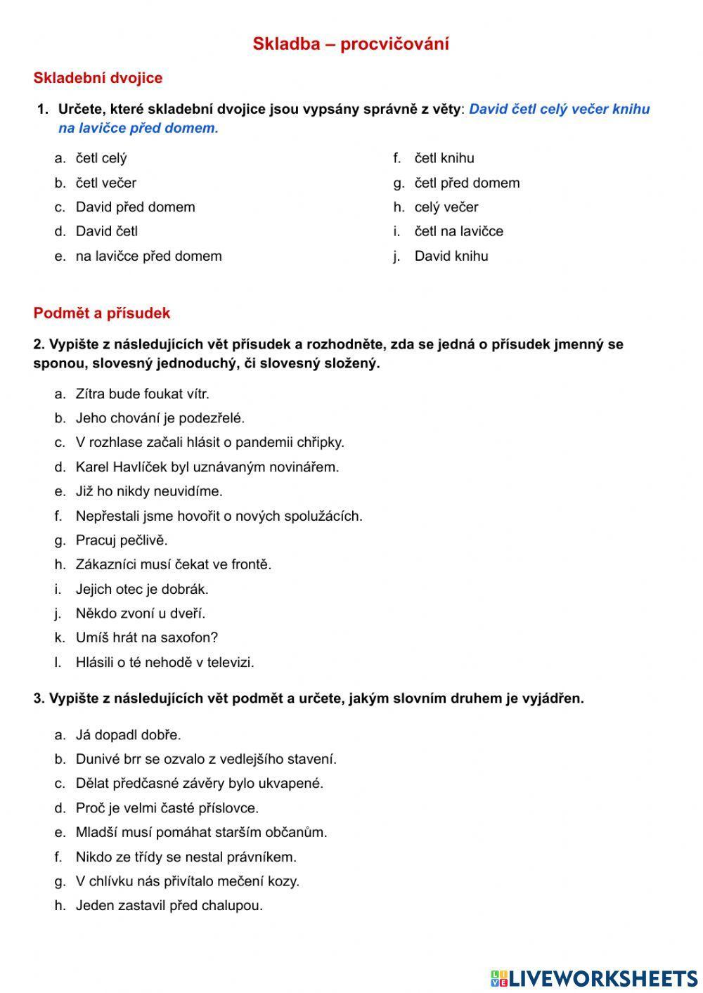 Skladba – podmět a přísudek II