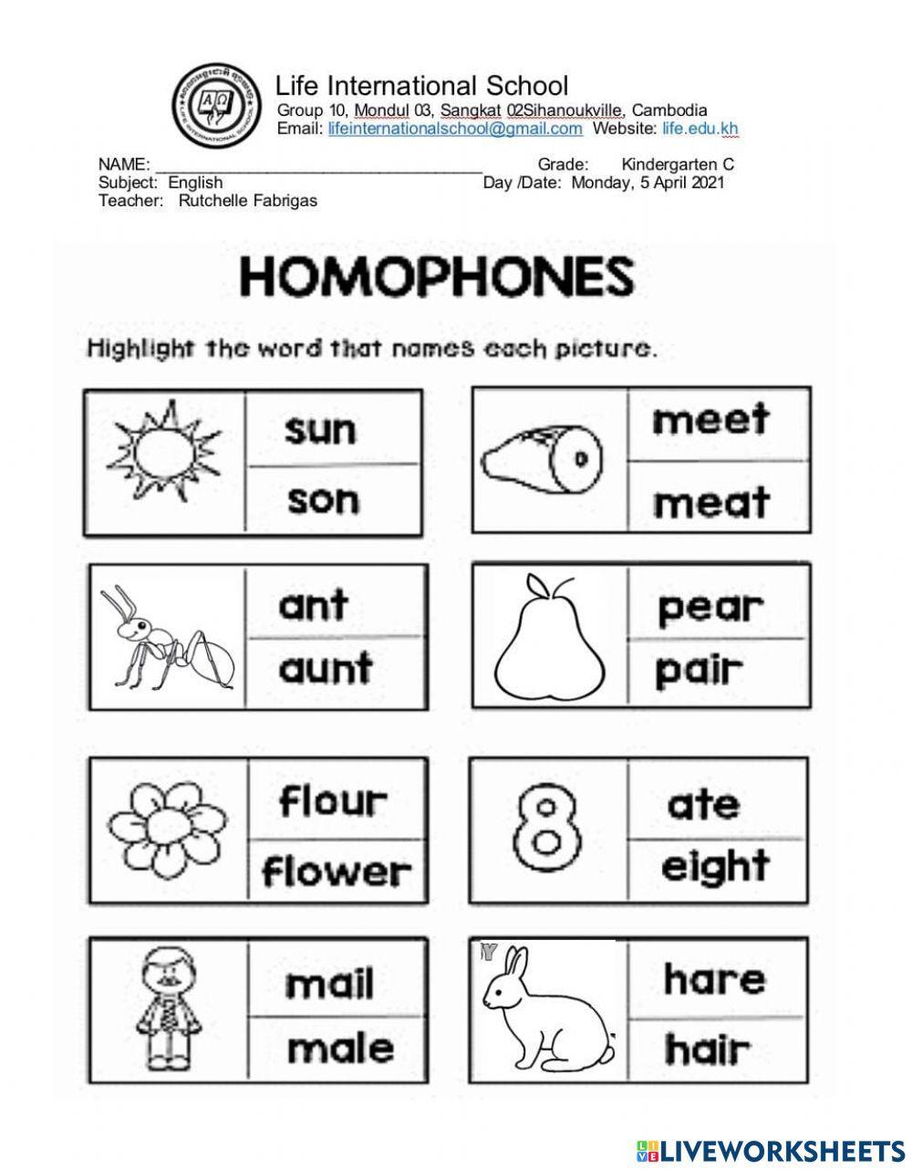Kids Homophones
