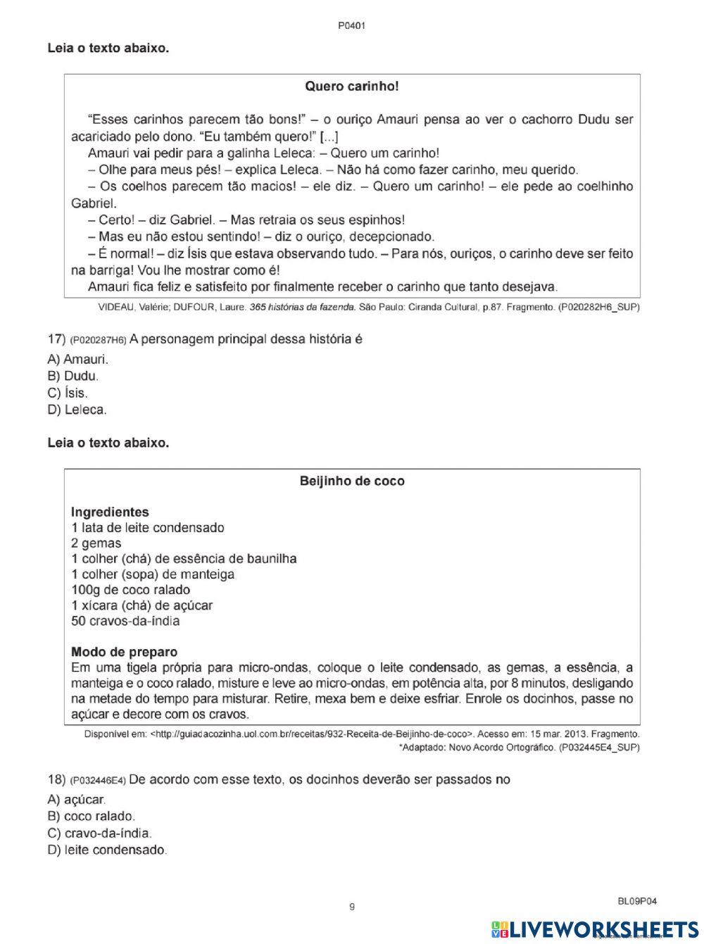 Avaliação diagnóstica português parte 2