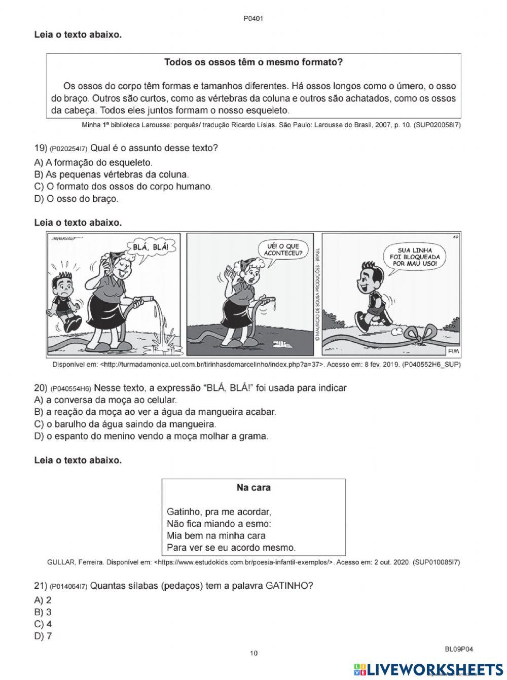 Avaliação diagnóstica português parte 2
