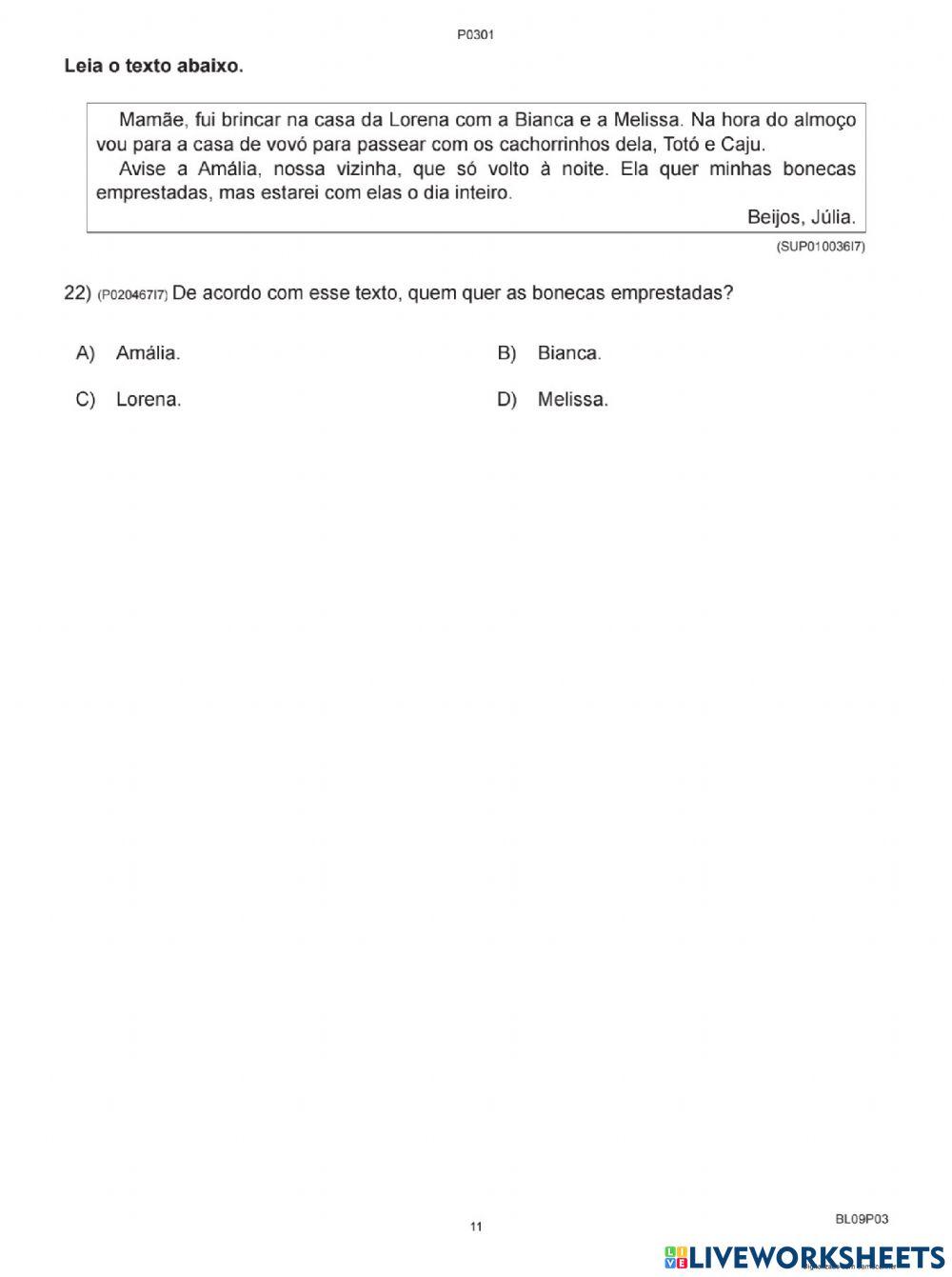 Avaliação diagnóstica português 2 parte