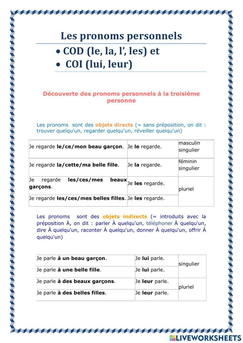 Les pronoms personnels