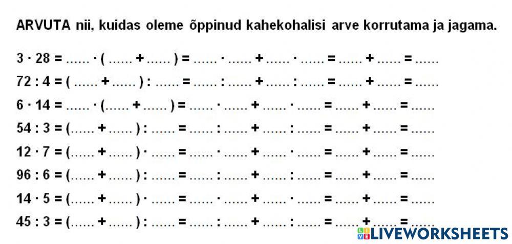 Kahekohalise arvu korrutamine ja jagamine