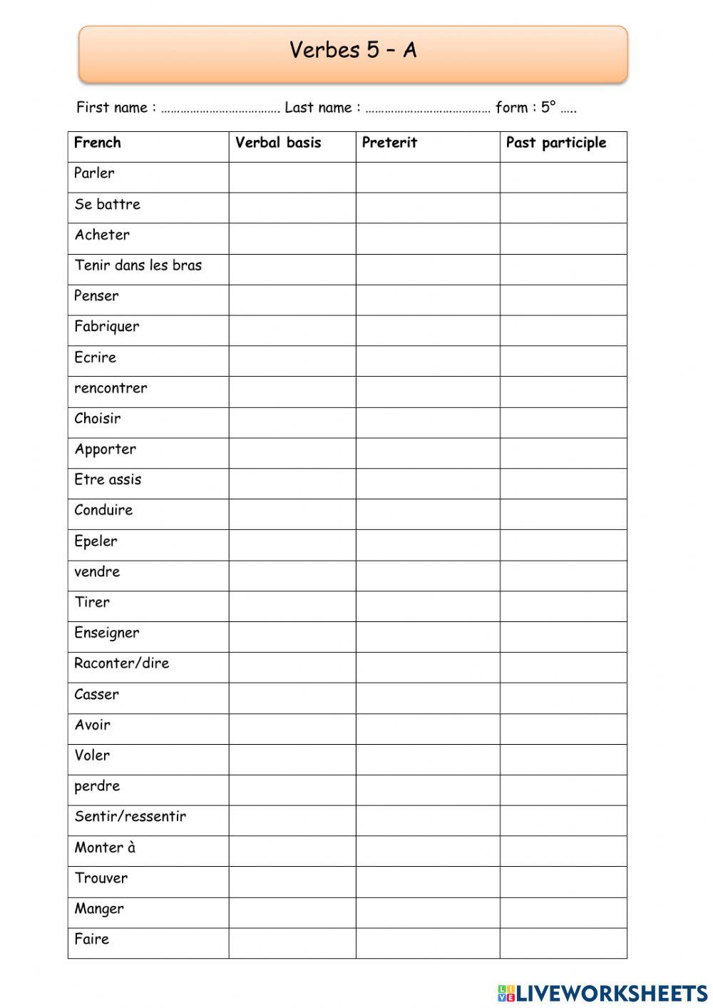 5° verbes 5 - A