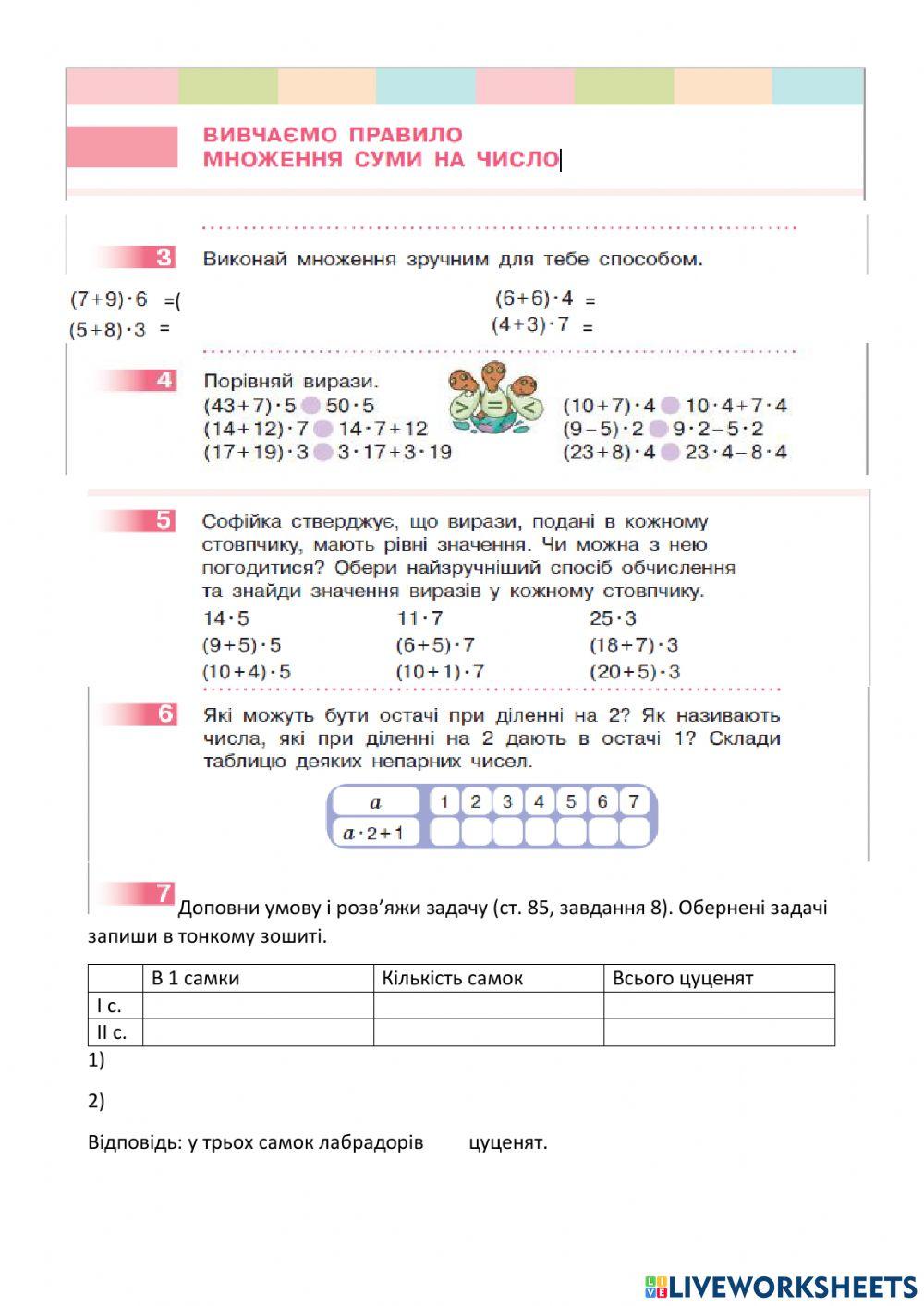 Вивчаємо правило множення суми на число