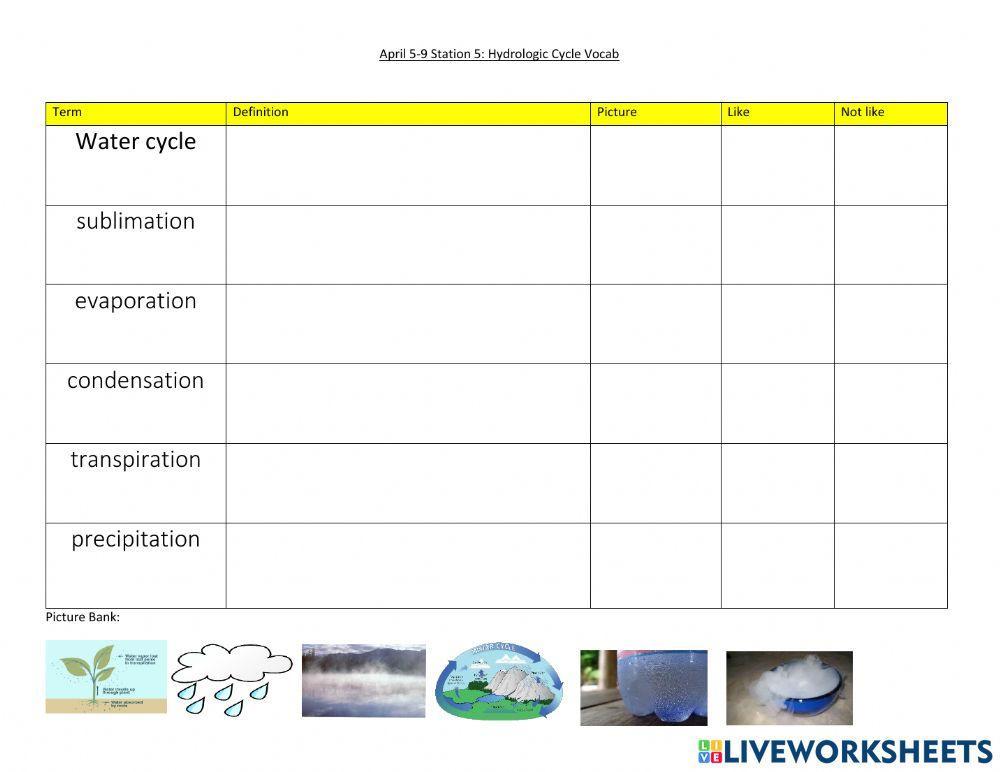 April 5-9 Station 5: Water Cycle Vocab