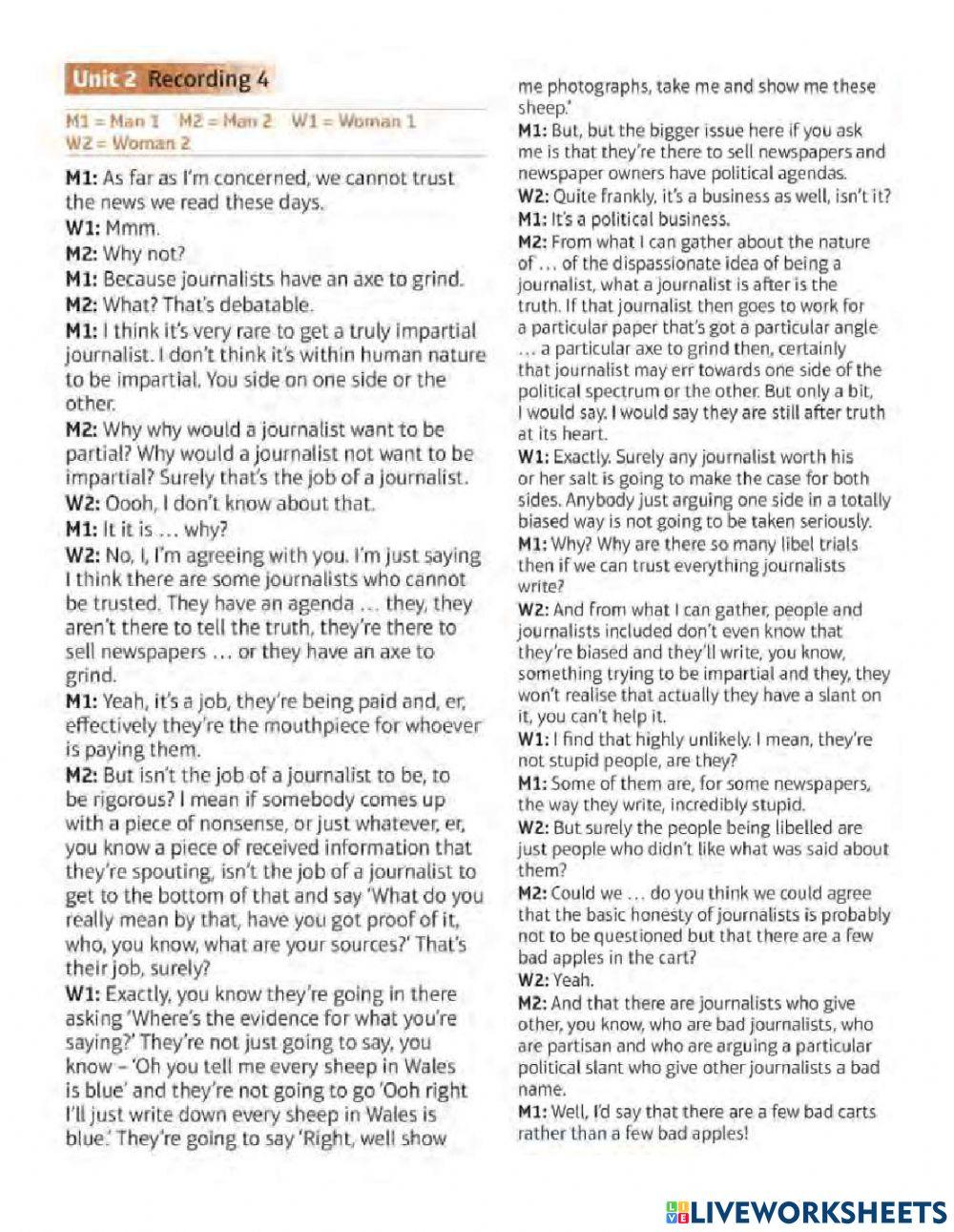 Journalism vocabulary