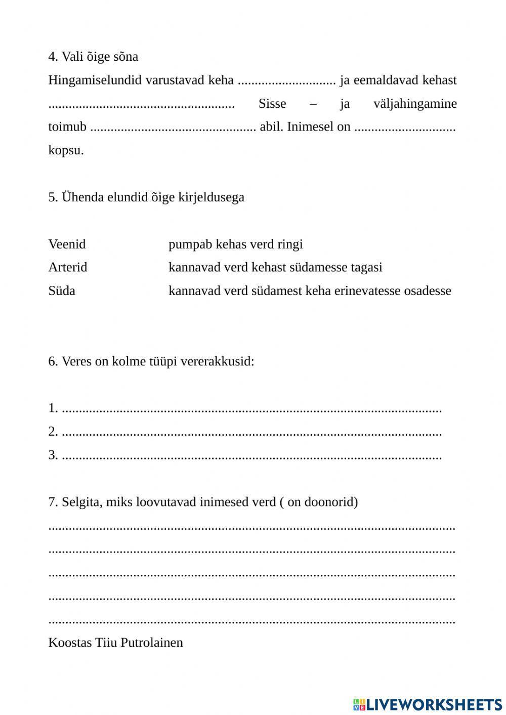 Luustik. Hingamine. Vereringe